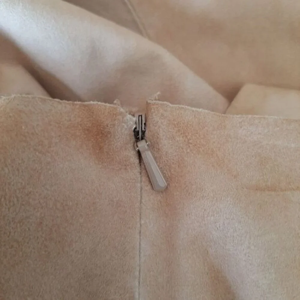 JILL STUART Genuine Suede Leather Mini Sheath Dress Tan Sz 0 Flawed - Picture 14 of 16